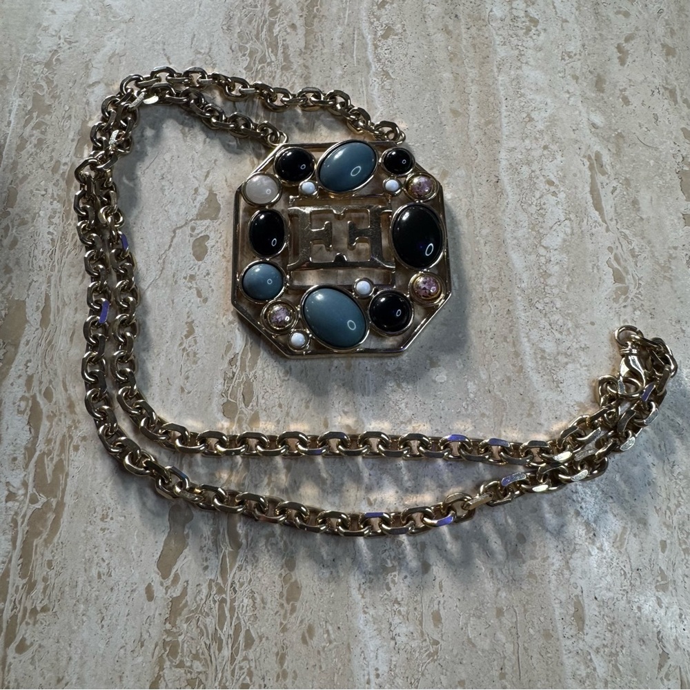 Escada Gold Tone Chain Necklace with Colourful Resin Stones